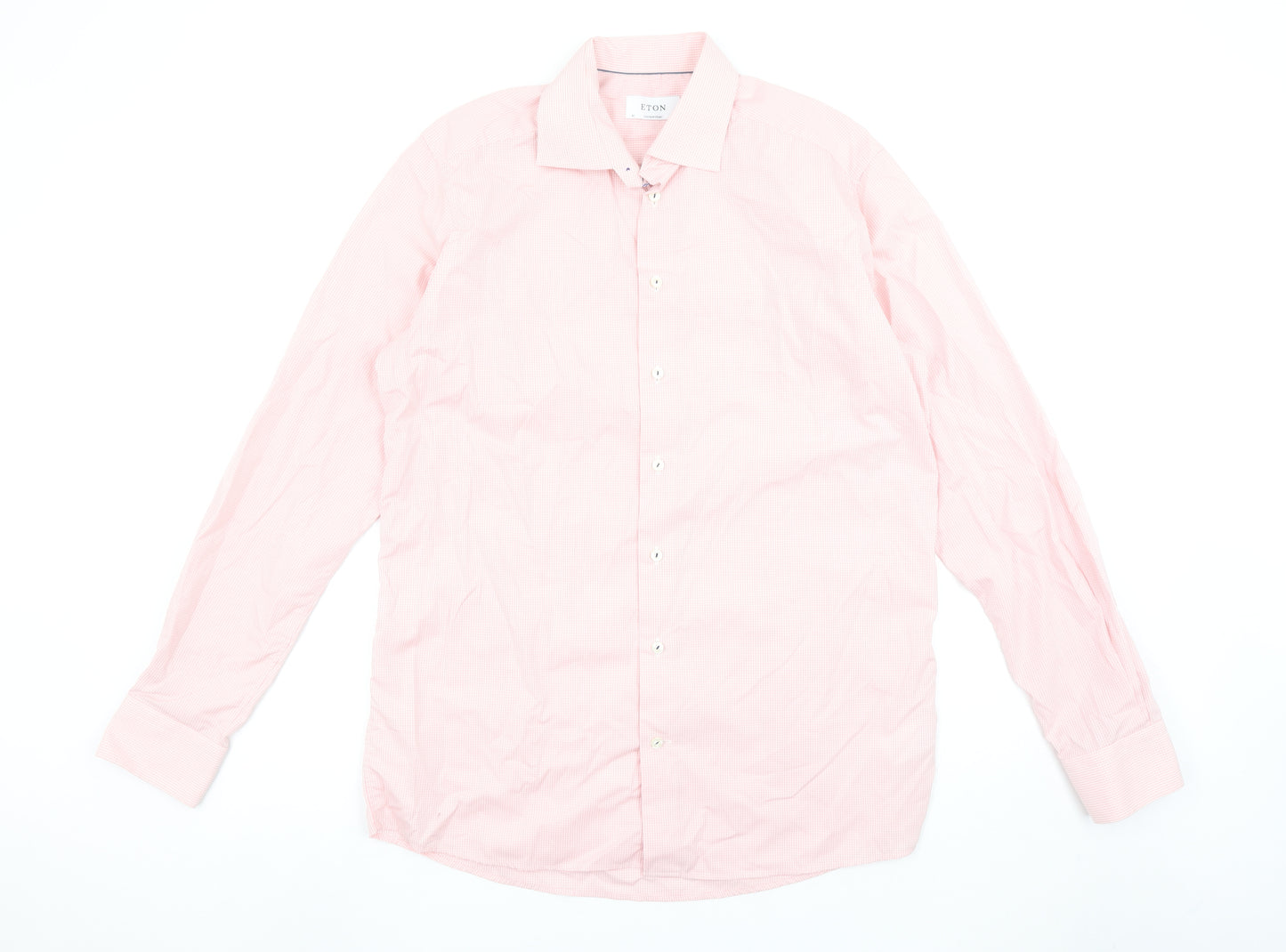 Eton Men's Pink Slim Fit Check Long Sleeve Button-Up Cotton Shirt Size 16