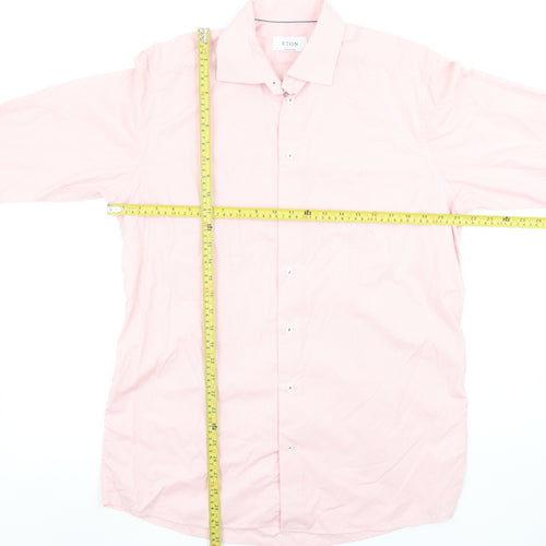 Eton Men's Pink Slim Fit Check Long Sleeve Button-Up Cotton Shirt Size 16