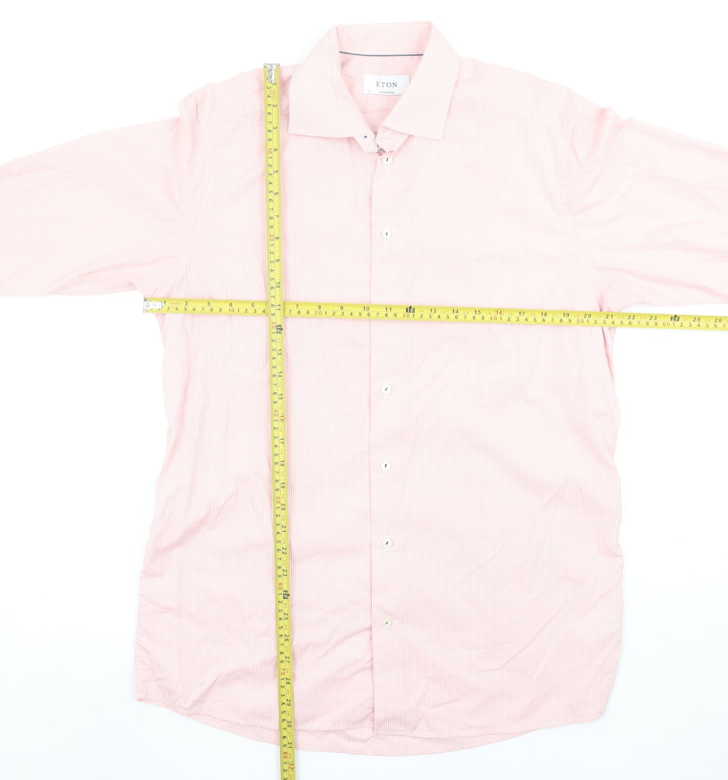 Eton Men's Pink Slim Fit Check Long Sleeve Button-Up Cotton Shirt Size 16