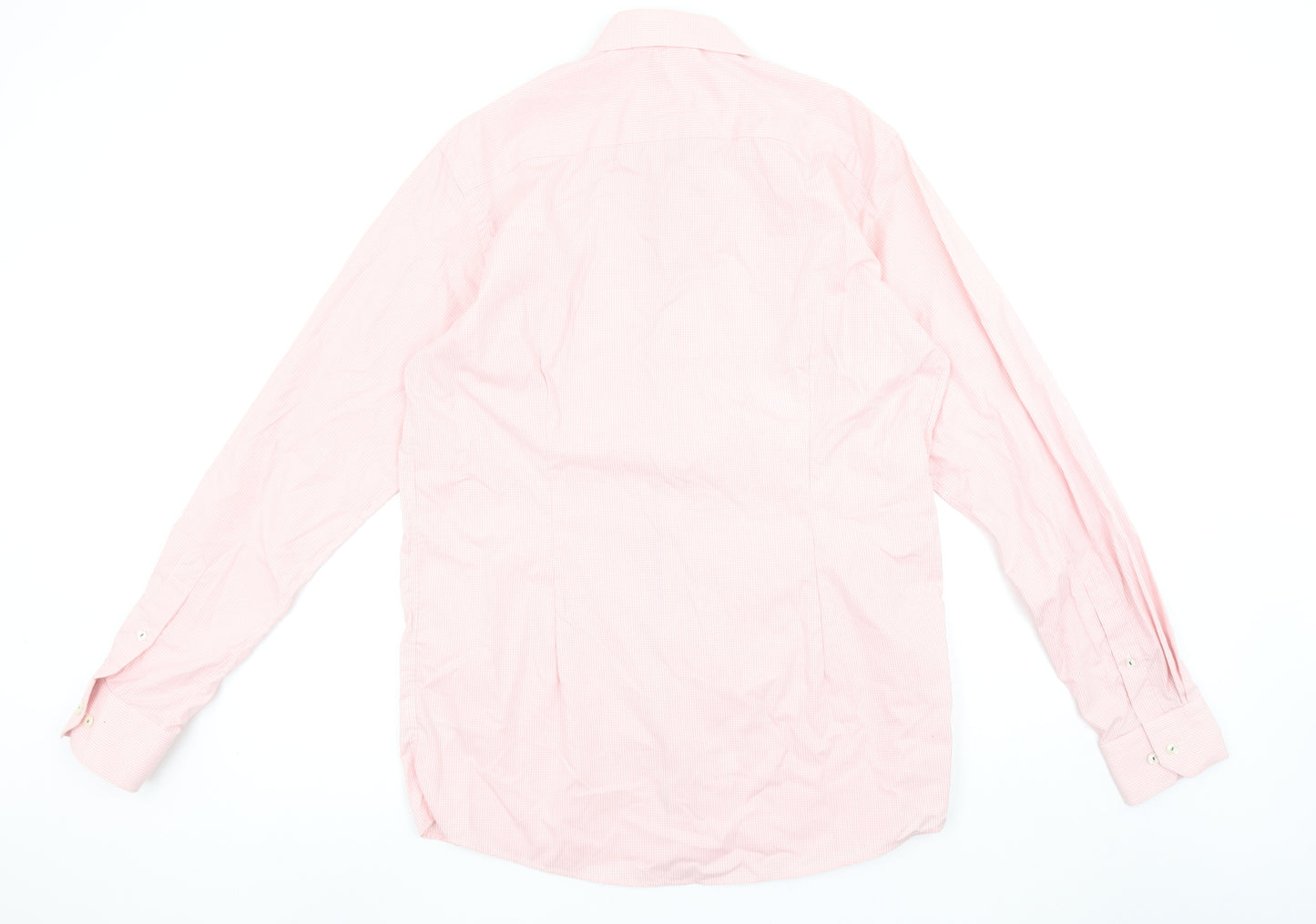 Eton Men's Pink Slim Fit Check Long Sleeve Button-Up Cotton Shirt Size 16