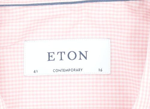 Eton Men's Pink Slim Fit Check Long Sleeve Button-Up Cotton Shirt Size 16