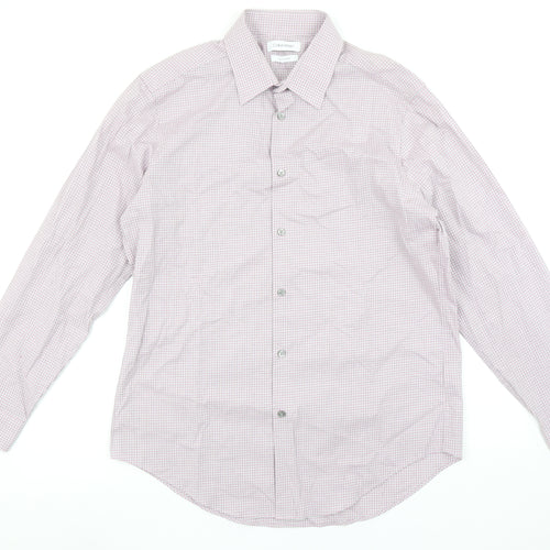 Calvin Klein Men’s Pink Slim Fit Stretch Check Shirt Size L 16” Collar
