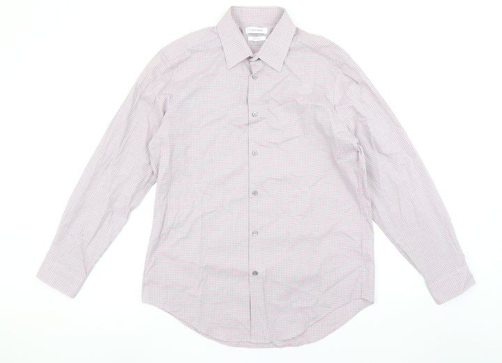 Calvin Klein Men’s Pink Slim Fit Stretch Check Shirt Size L 16” Collar