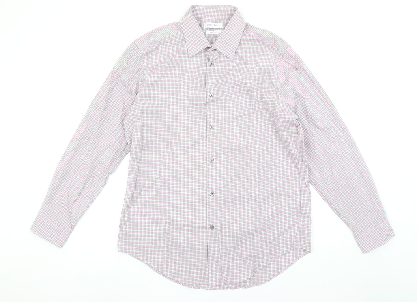 Calvin Klein Men’s Pink Slim Fit Stretch Check Shirt Size L 16” Collar