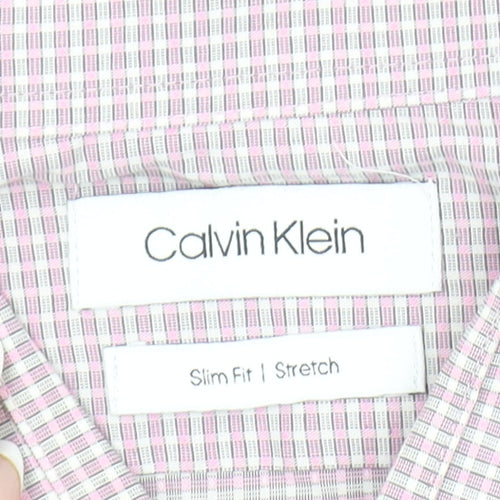 Calvin Klein Men’s Pink Slim Fit Stretch Check Shirt Size L 16” Collar