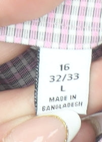 Calvin Klein Men’s Pink Slim Fit Stretch Check Shirt Size L 16” Collar