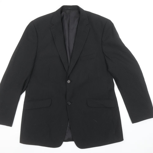 Bartoni Men's Black Pinstripe 42R Classic 2-Button Suit Jacket