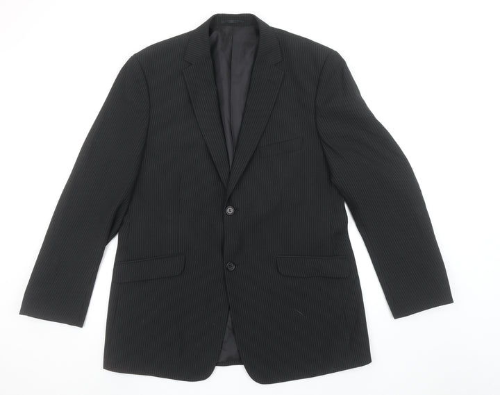 Bartoni Men's Black Pinstripe 42R Classic 2-Button Suit Jacket