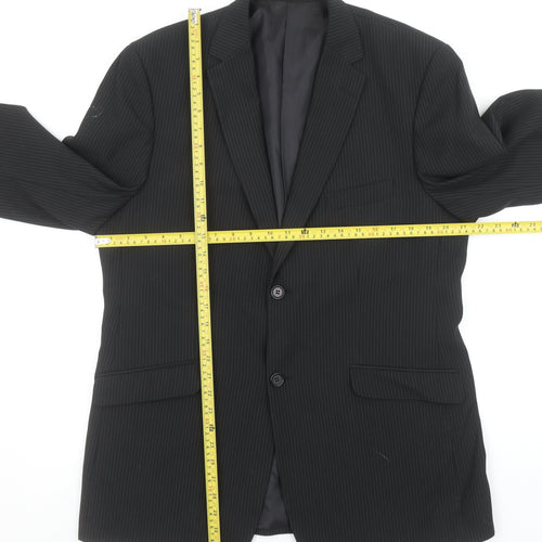 Bartoni Men's Black Pinstripe 42R Classic 2-Button Suit Jacket