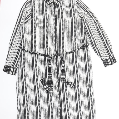Marks and Spencer Women’s Black Striped Shirt Dress Size 18 Belted Long Sleeve