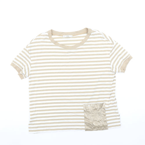 Féria Women’s Beige Striped Short Sleeve Jersey T-Shirt Size 10