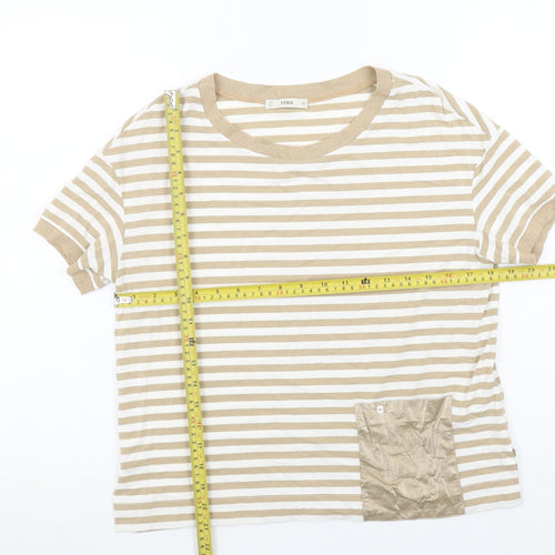 Féria Women’s Beige Striped Short Sleeve Jersey T-Shirt Size 10