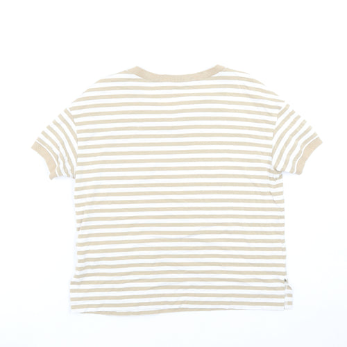 Féria Women’s Beige Striped Short Sleeve Jersey T-Shirt Size 10