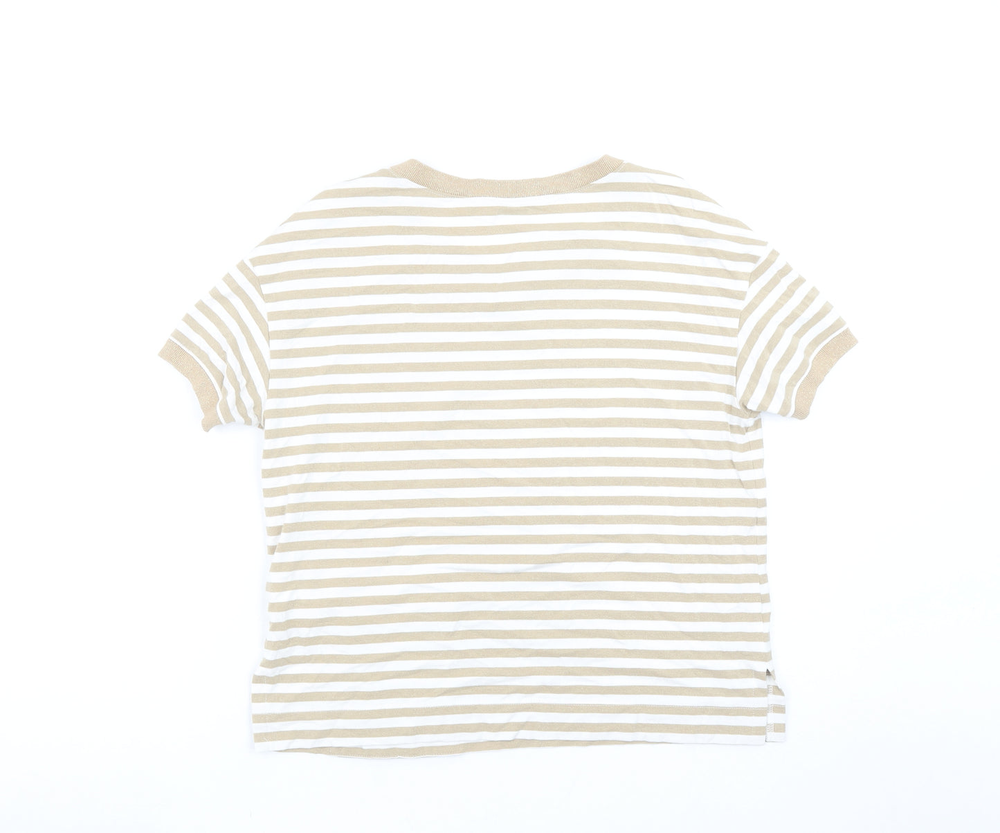 Féria Women’s Beige Striped Short Sleeve Jersey T-Shirt Size 10