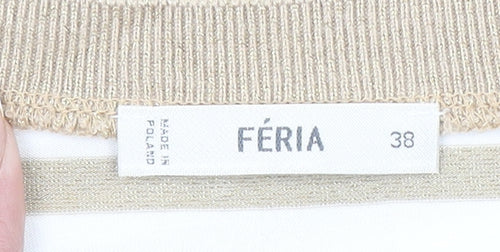 Féria Women’s Beige Striped Short Sleeve Jersey T-Shirt Size 10