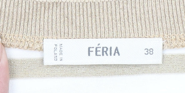 Féria Women’s Beige Striped Short Sleeve Jersey T-Shirt Size 10