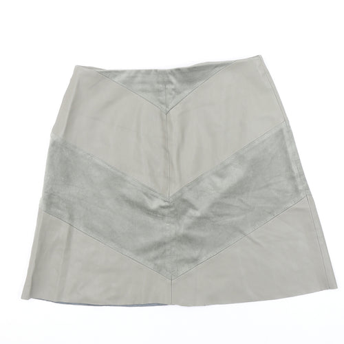 Zara Women Grey Faux Leather A-Line Knee Length Skirt Size S