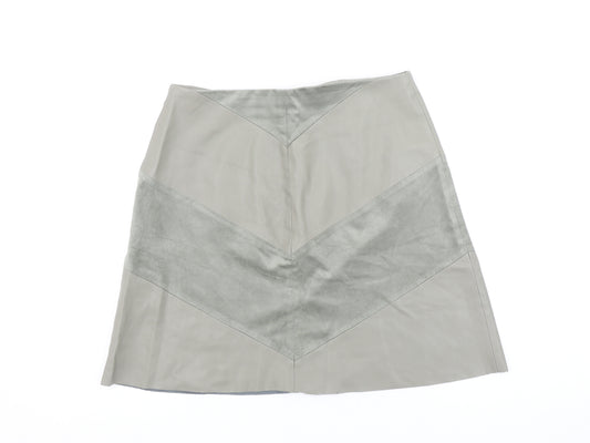 Zara Women Grey Faux Leather A-Line Knee Length Skirt Size S
