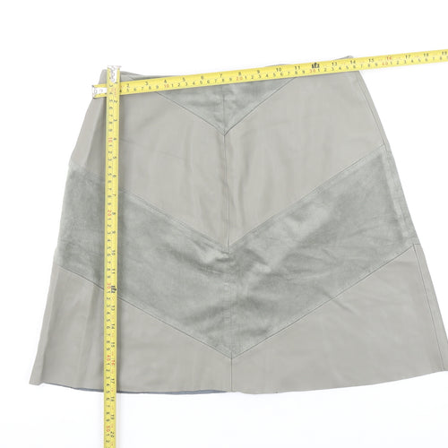 Zara Women Grey Faux Leather A-Line Knee Length Skirt Size S