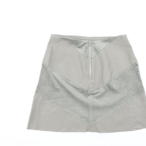 Zara Women Grey Faux Leather A-Line Knee Length Skirt Size S
