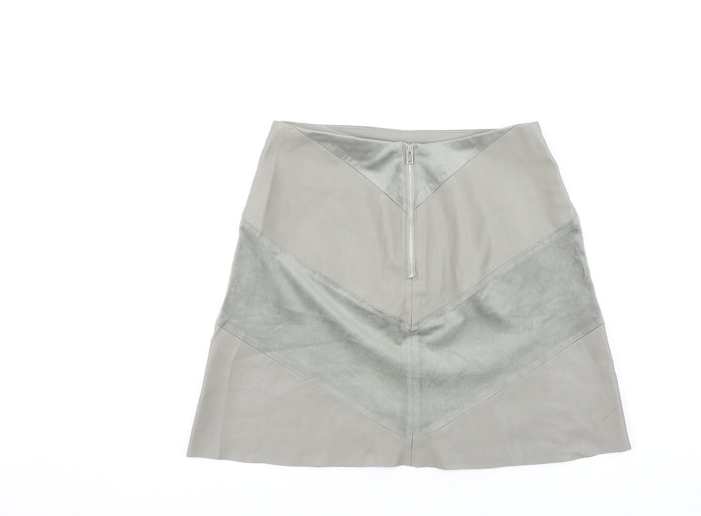 Zara Women Grey Faux Leather A-Line Knee Length Skirt Size S
