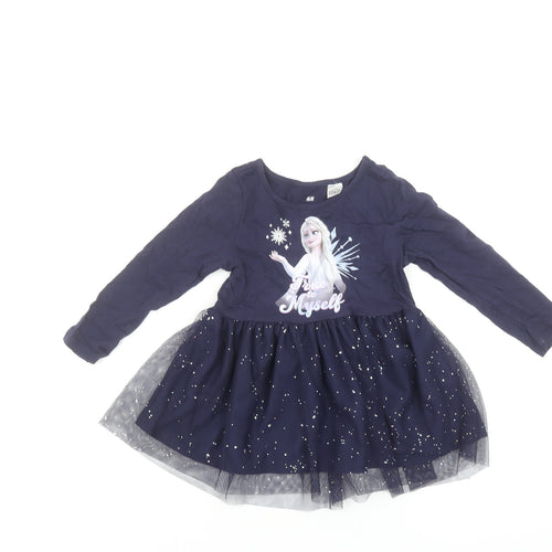 H&M Girls Blue Frozen Elsa Tutu Dress 18-24 Months Long Sleeve Party Outfit