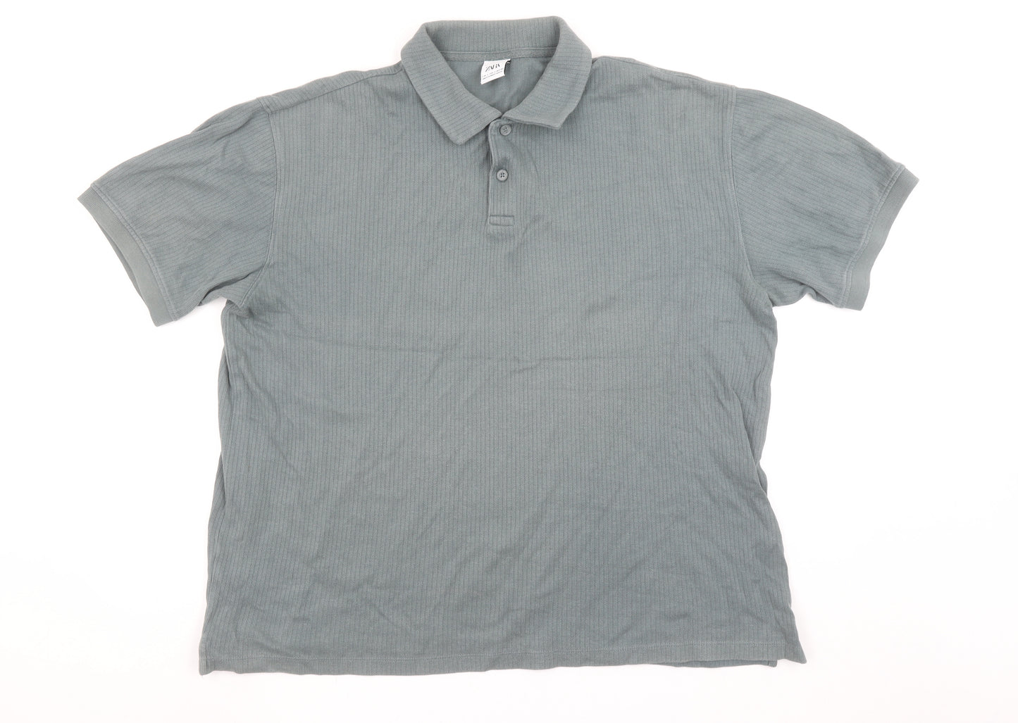 Zara Men’s Grey Cotton Short Sleeve Polo Shirt Size L Regular Fit