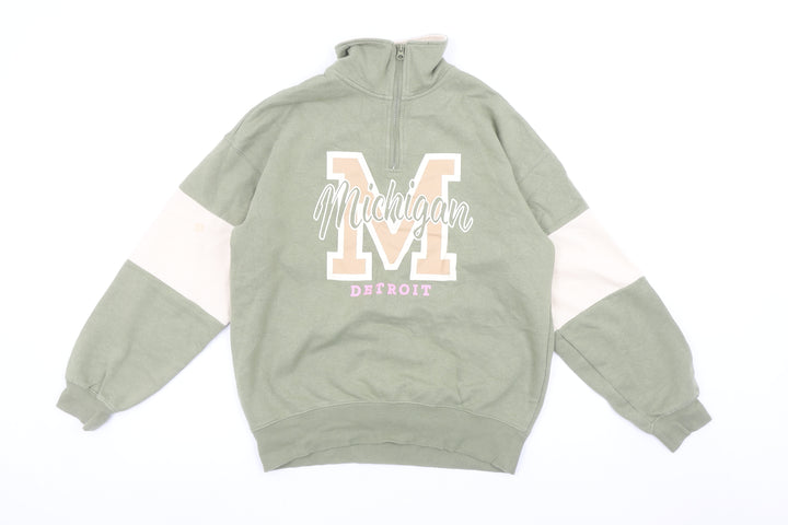 H&M Boys Green Colourblock Michigan Detroit Half Zip Sweatshirt 11-12 Years