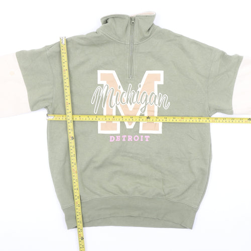 H&M Boys Green Colourblock Michigan Detroit Half Zip Sweatshirt 11-12 Years