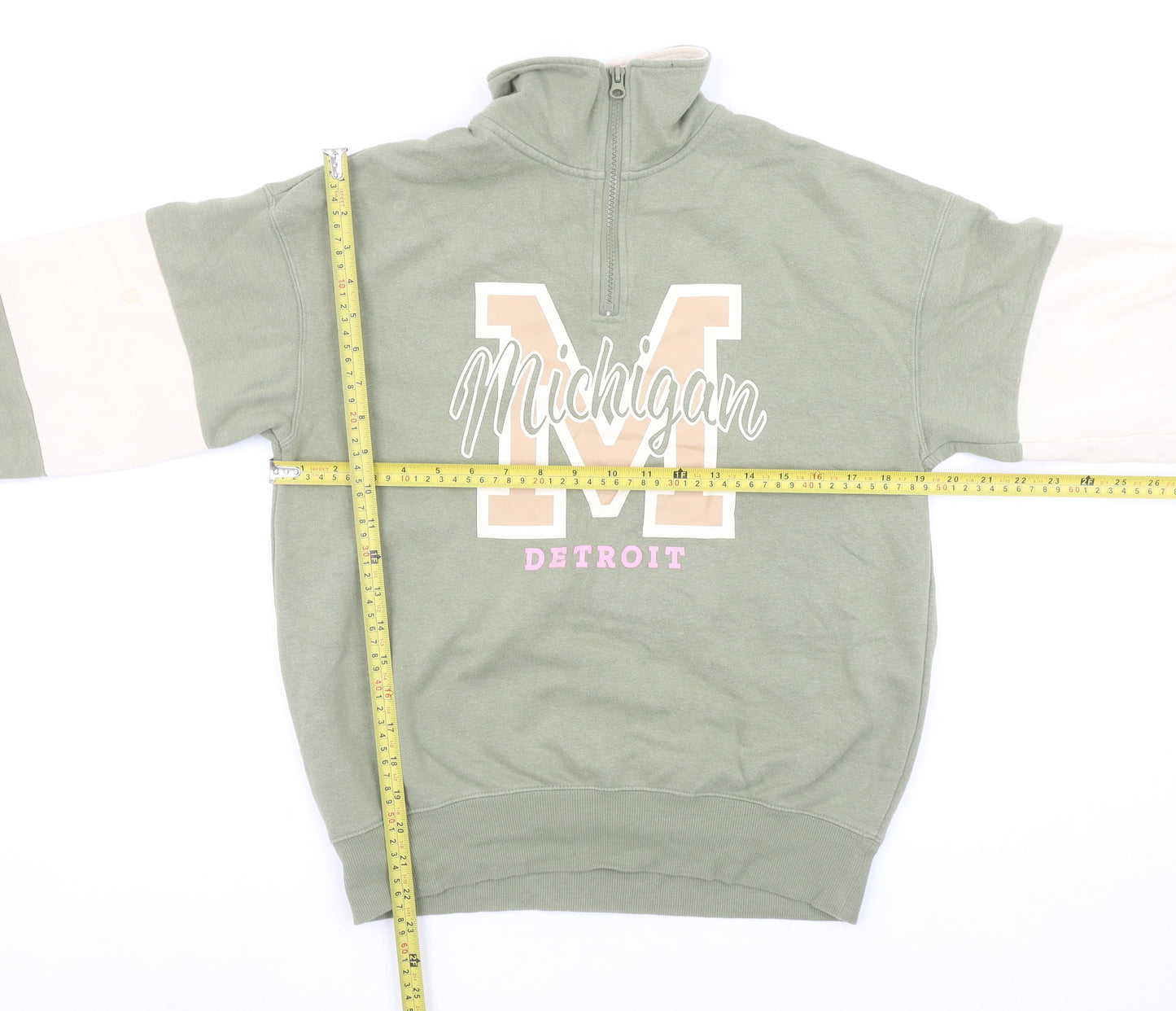 H&M Boys Green Colourblock Michigan Detroit Half Zip Sweatshirt 11-12 Years