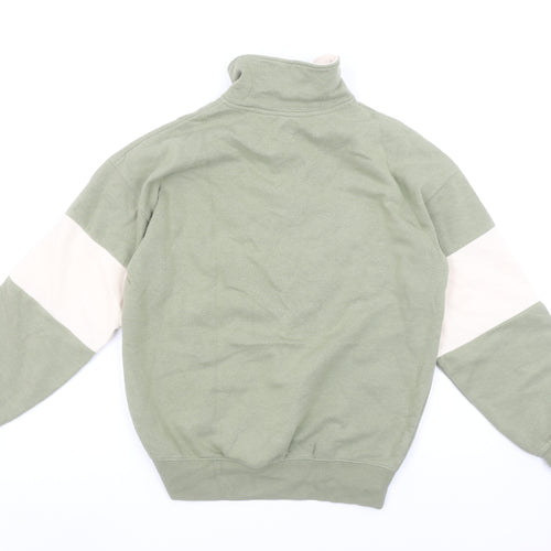 H&M Boys Green Colourblock Michigan Detroit Half Zip Sweatshirt 11-12 Years