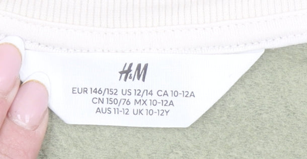 H&M Boys Green Colourblock Michigan Detroit Half Zip Sweatshirt 11-12 Years