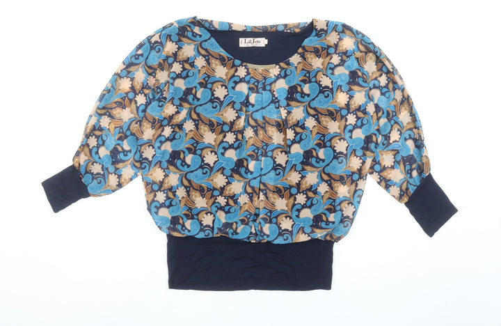 LilJen Women's Blue Paisley Tunic Blouse Size M Lightweight Chiffon Top