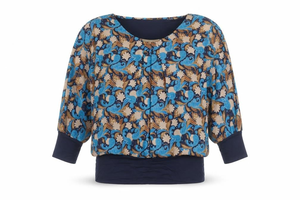 LilJen Women's Blue Paisley Tunic Blouse Size M Lightweight Chiffon Top