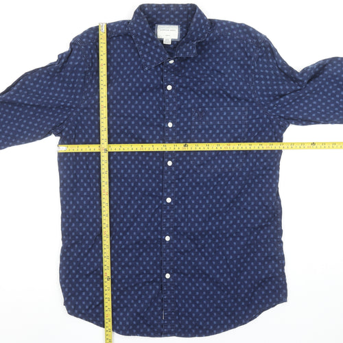 American Eagle Men’s Blue Slim Fit Long Sleeve Cotton Button-Up Shirt Size L