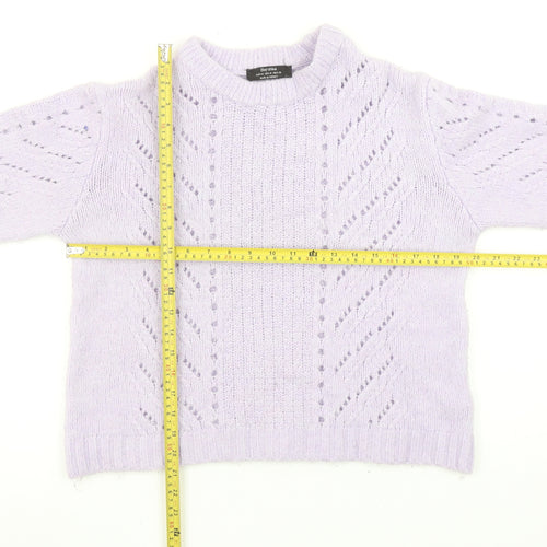 Bershka Women’s Purple Mock Neck Open-Knit Jumper Size 12
