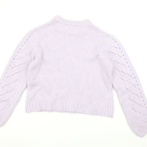 Bershka Women’s Purple Mock Neck Open-Knit Jumper Size 12