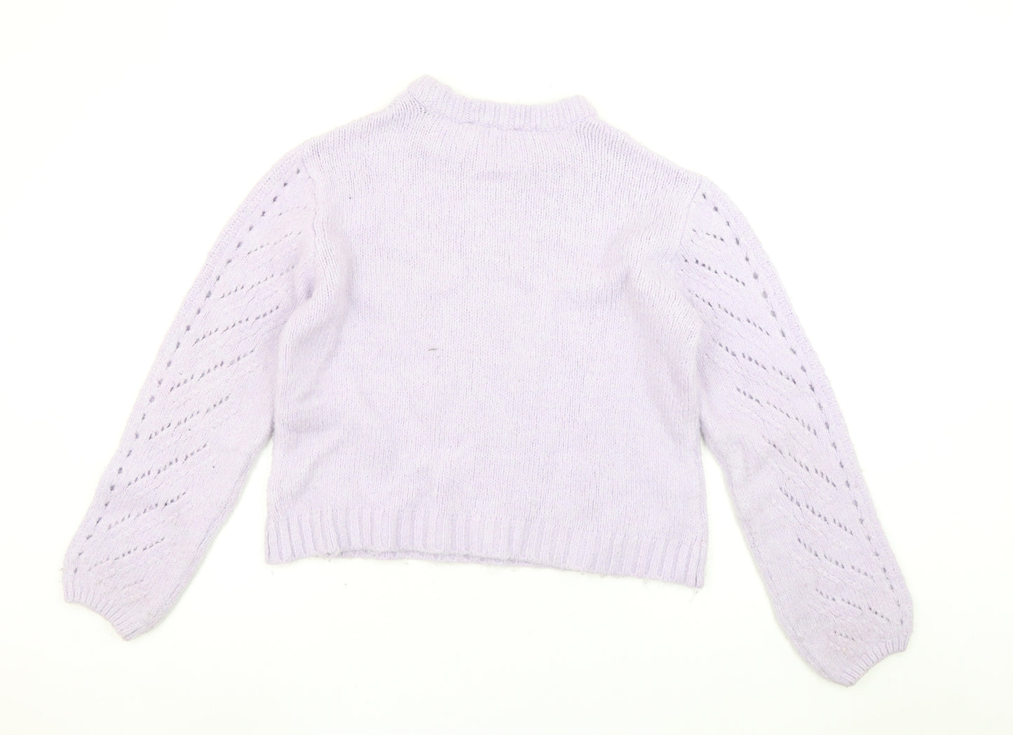Bershka Women’s Purple Mock Neck Open-Knit Jumper Size 12