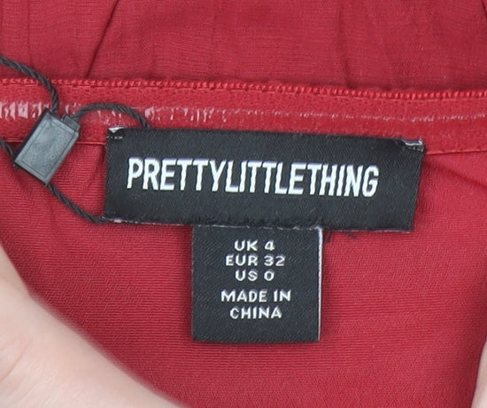 PrettyLittleThing Women Red Strapless Ruffle Layered Playsuit UK 4