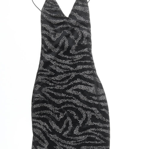 H&M Divided Women Black XS Sequin Velvet Bodycon Mini Dress