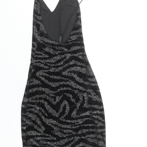 H&M Divided Women Black XS Sequin Velvet Bodycon Mini Dress
