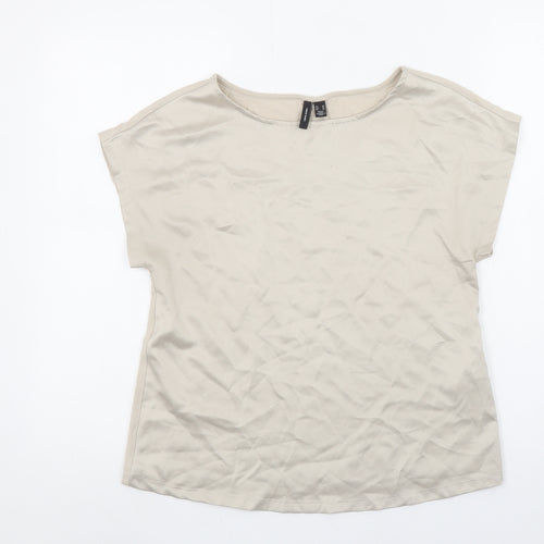 Vero Moda Womens Beige Boat Neck Basic T-Shirt XS Cotton Blend
