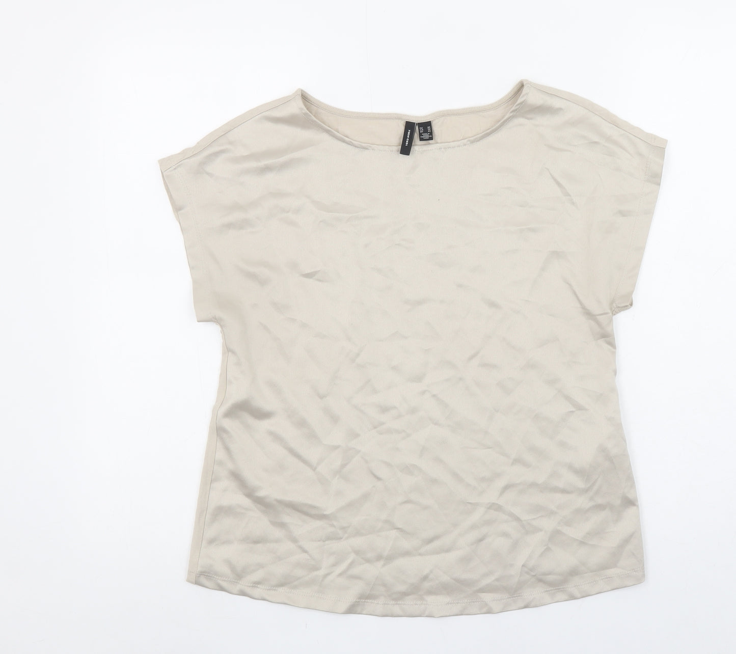 Vero Moda Womens Beige Boat Neck Basic T-Shirt XS Cotton Blend