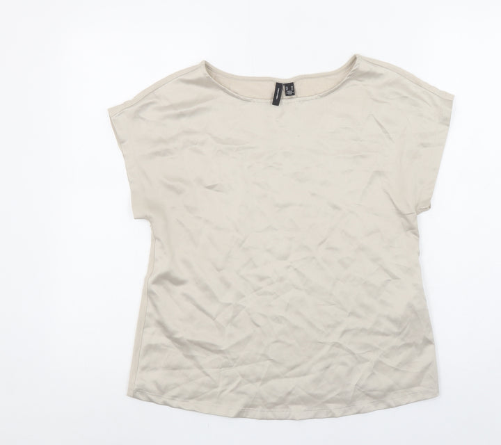 Vero Moda Womens Beige Boat Neck Basic T-Shirt XS Cotton Blend
