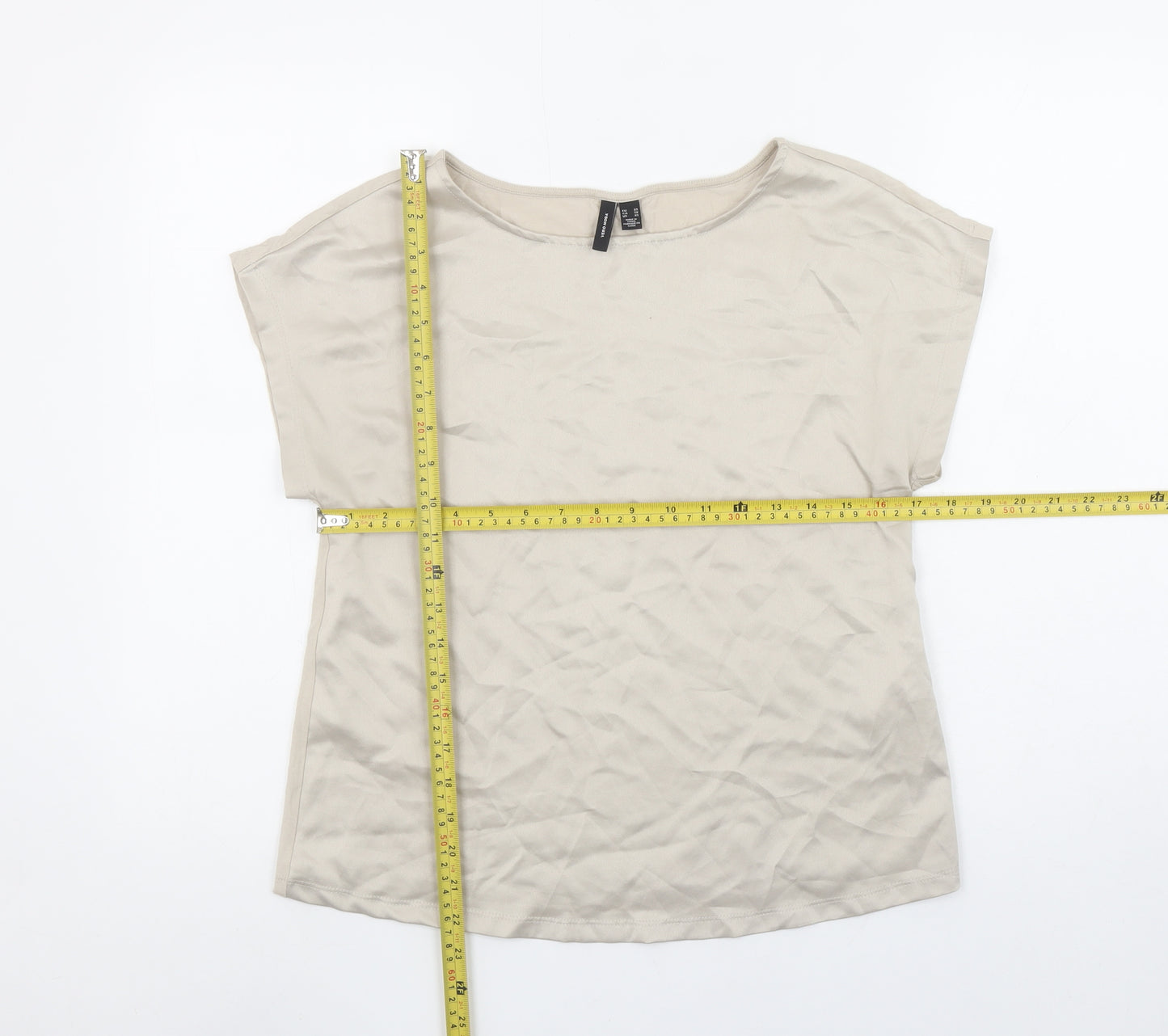 Vero Moda Womens Beige Boat Neck Basic T-Shirt XS Cotton Blend