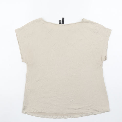 Vero Moda Womens Beige Boat Neck Basic T-Shirt XS Cotton Blend