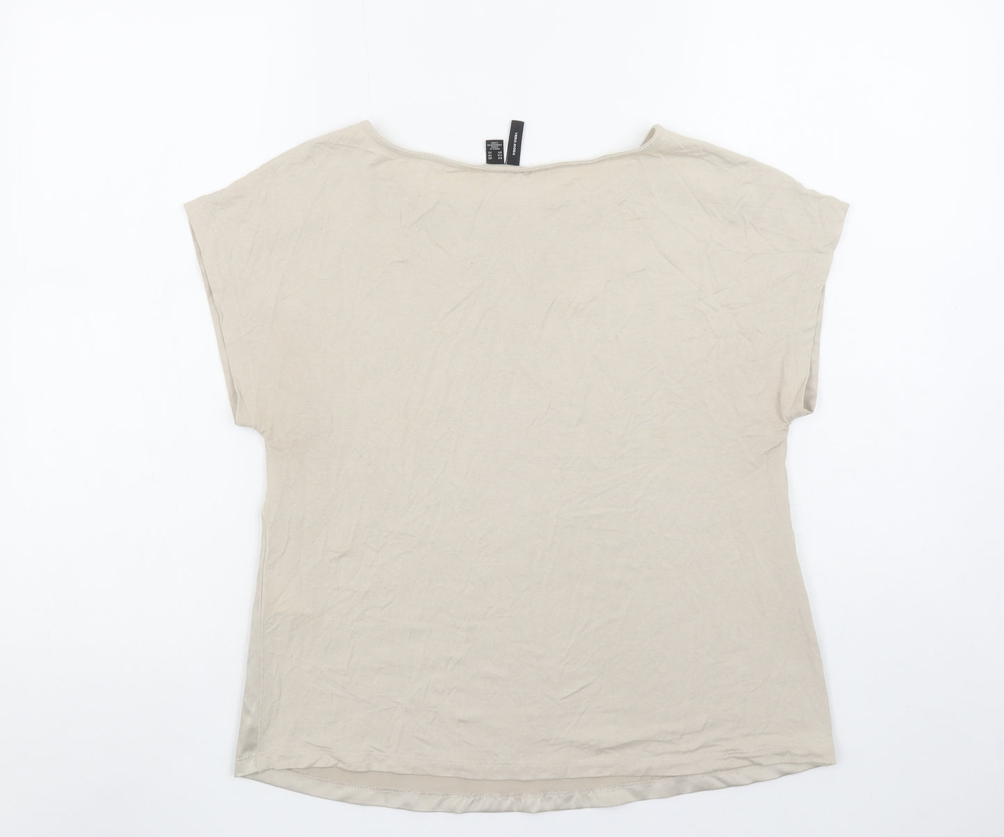 Vero Moda Womens Beige Boat Neck Basic T-Shirt XS Cotton Blend