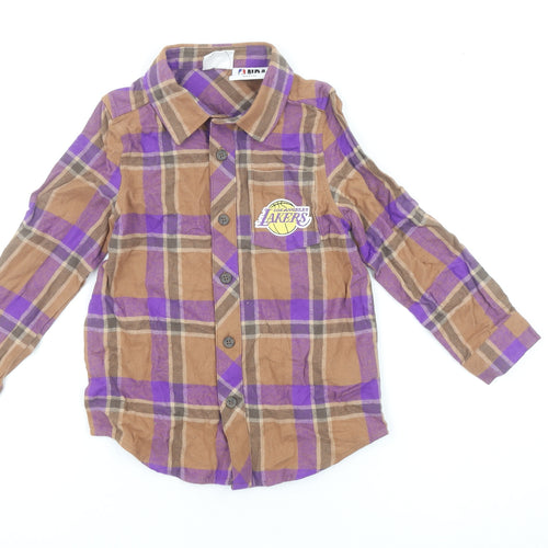 Cotton On Kids Boys Brown Plaid NBA Lakers Button-Up Shirt 5 Years