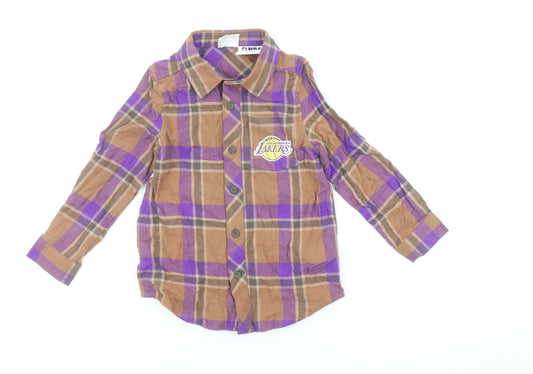 Cotton On Kids Boys Brown Plaid NBA Lakers Button-Up Shirt 5 Years