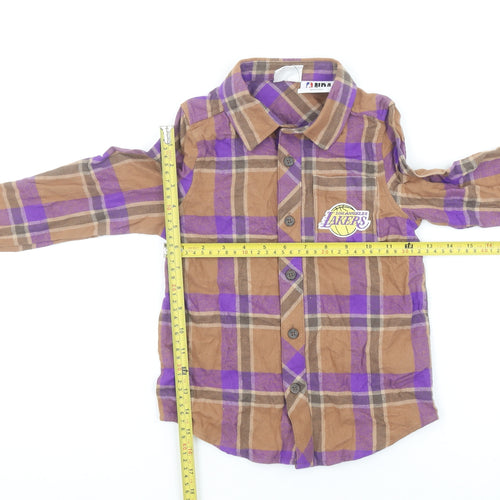 Cotton On Kids Boys Brown Plaid NBA Lakers Button-Up Shirt 5 Years